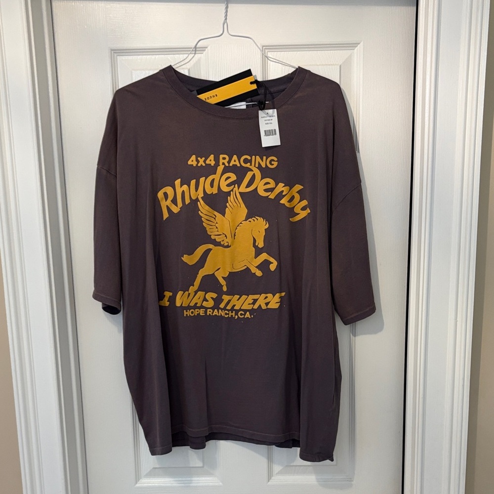 Rhude Charcoal Tee with Mustard Graphic